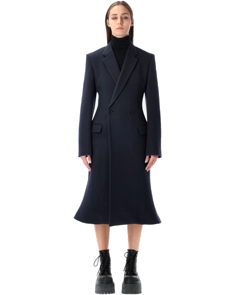 Navy Brushed Wool MIDI Godet Coat Balenciaga оригінал – Купити в Україні