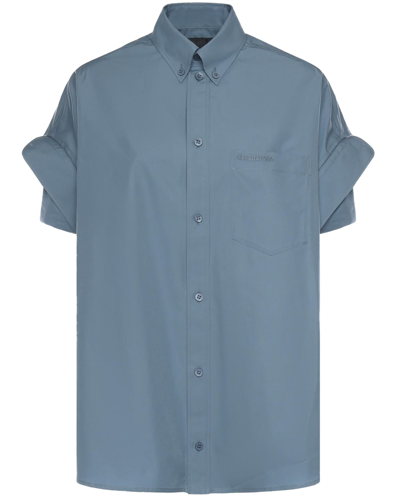 Оригінальна Camicia Con Maniche Con Risvolto In Popeline DI Cotone Balenciaga