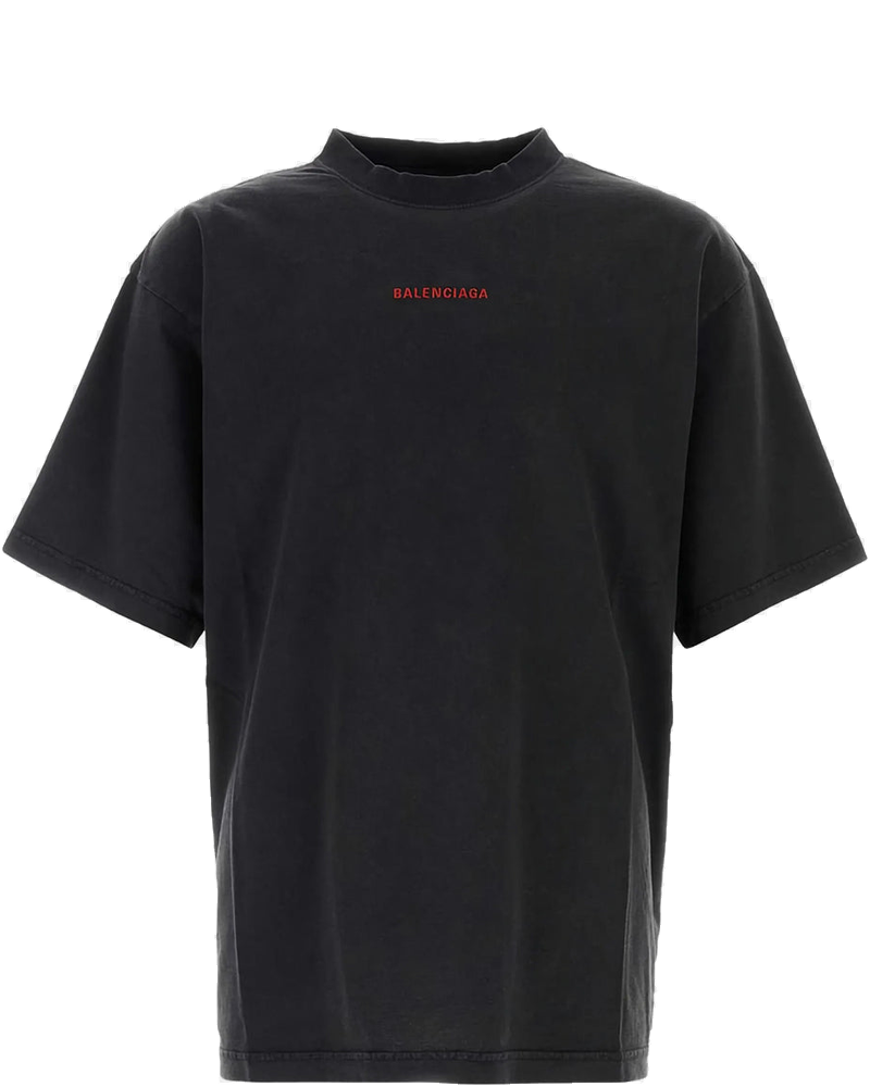 Оригінальна Washed Black Embroidered Logo T-Shirt Balenciaga