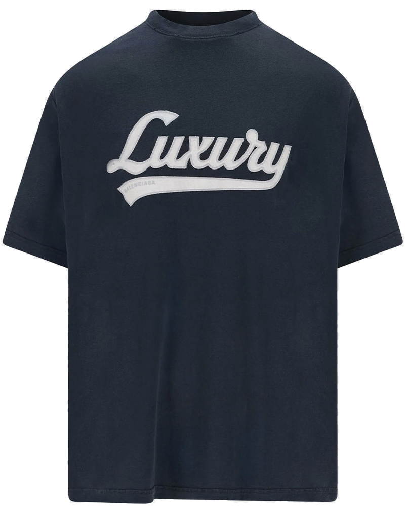 Washed Navy Luxury Script T-Shirt Balenciaga – Гарантія оригінальності