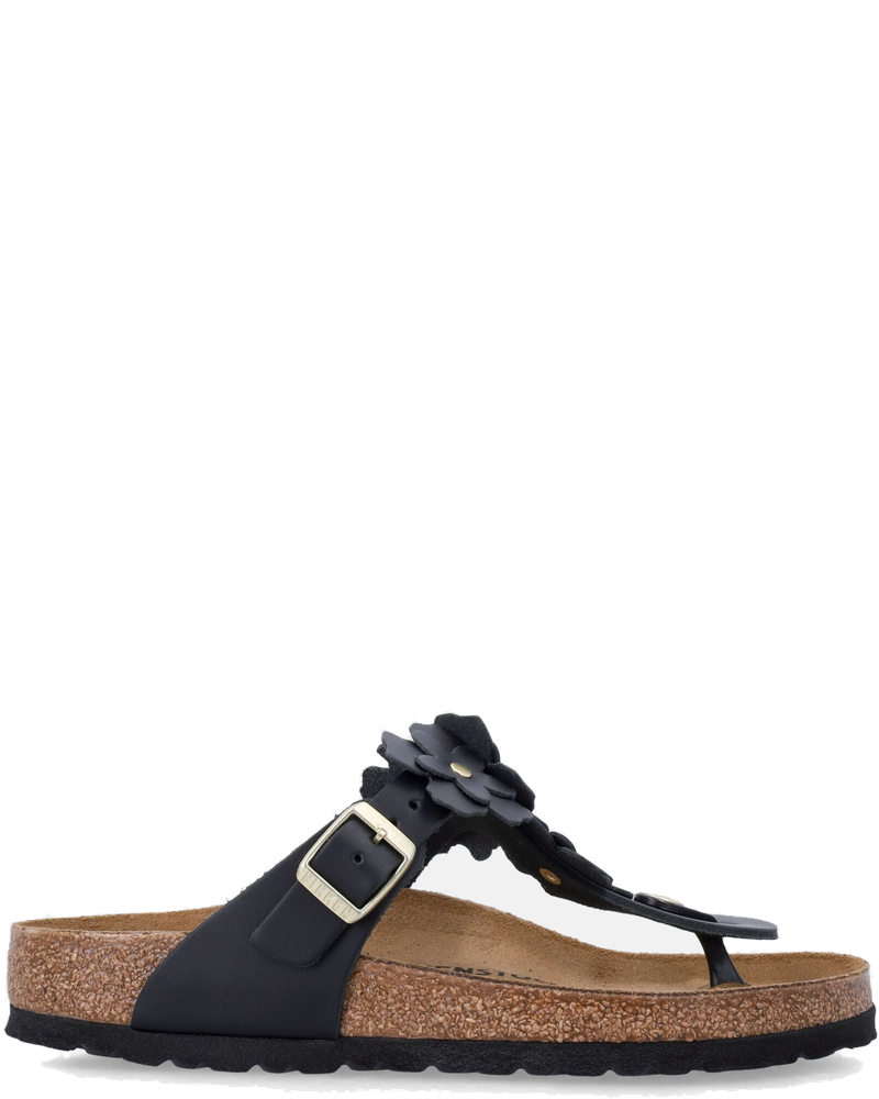 Оригінальна Birkestock Gizeh Black Leather Flower Sandals Birkenstock