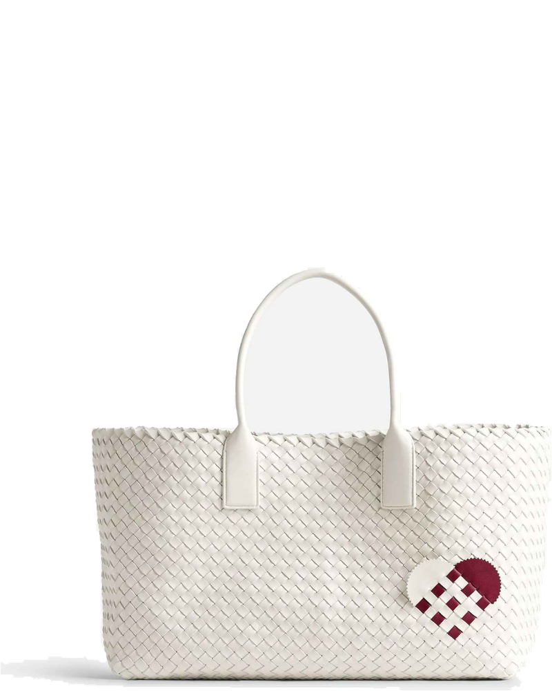 Cabat Intreccio Leather Tote Bag White Dark Red Bottega veneta оригінал – Купити в Україні