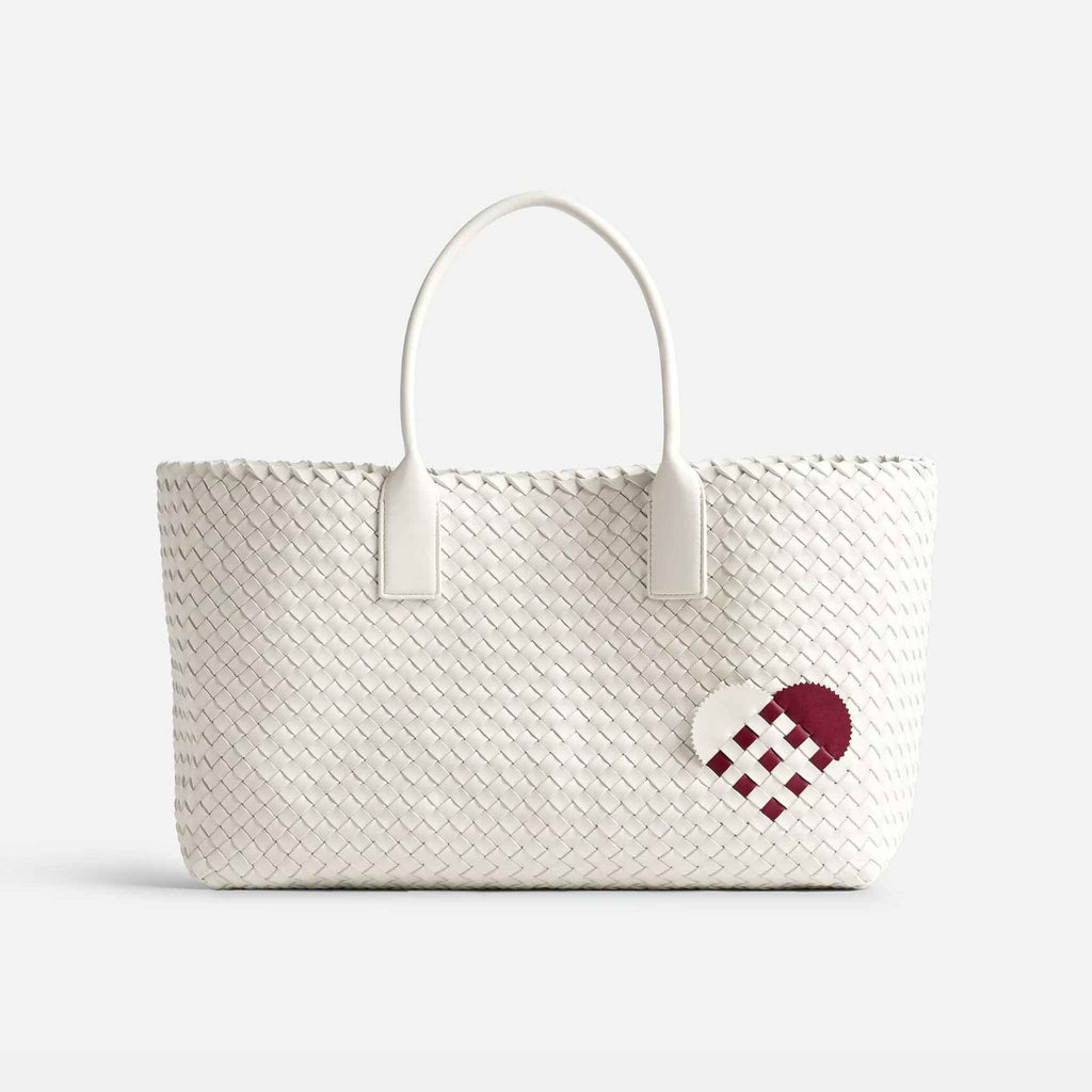 Cabat Intreccio Leather Tote Bag White Dark Red Bottega veneta оригінал – Купити в Україні – боковий вид