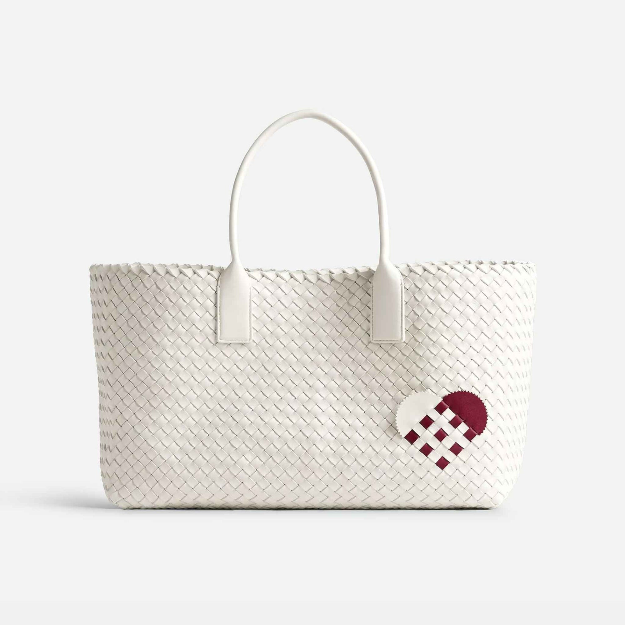 Cabat Intreccio Leather Tote Bag White Dark Red Bottega veneta оригінал – Купити в Україні – боковий вид