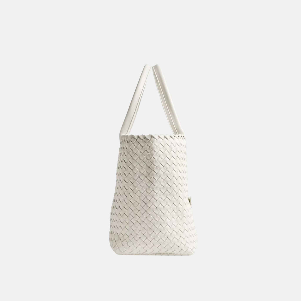 Cabat Intreccio Leather Tote Bag White Dark Red Bottega veneta оригінал – Купити в Україні – вид ззаду