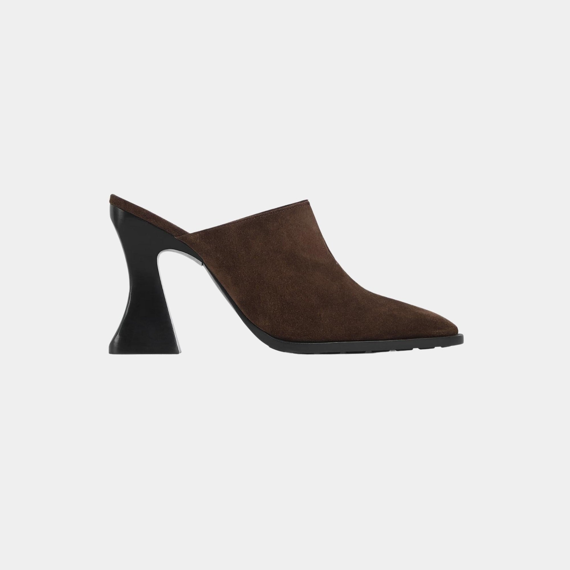 Cha-Cha Suede Mule Pump With Sculptural Heel Bottega veneta – Гарантія оригінальності – боковий вид