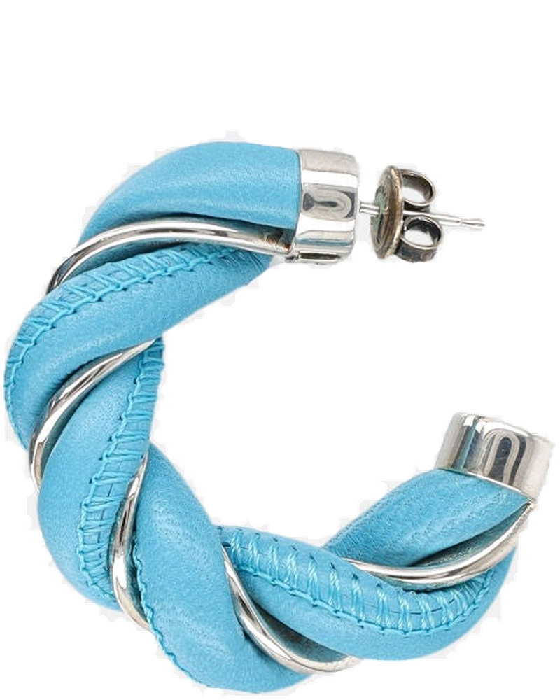 Оригінальна Twisted Leather And Silver Hoop Earrings Bottega veneta