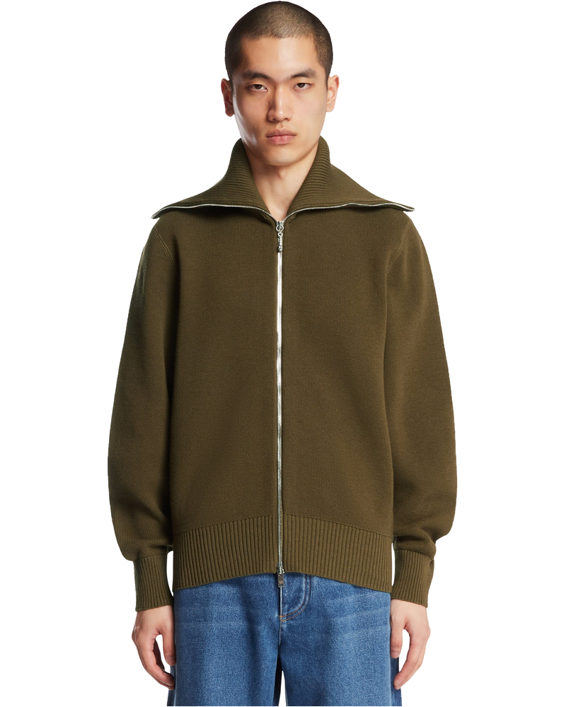 Оригінальна Green Wool And Cotton Zip Cardigan Bottega veneta