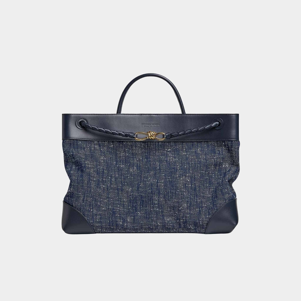 Оригінальна Large Andiamo Denim Boucle Calfskin Leather Handbag Bottega veneta – боковий вид