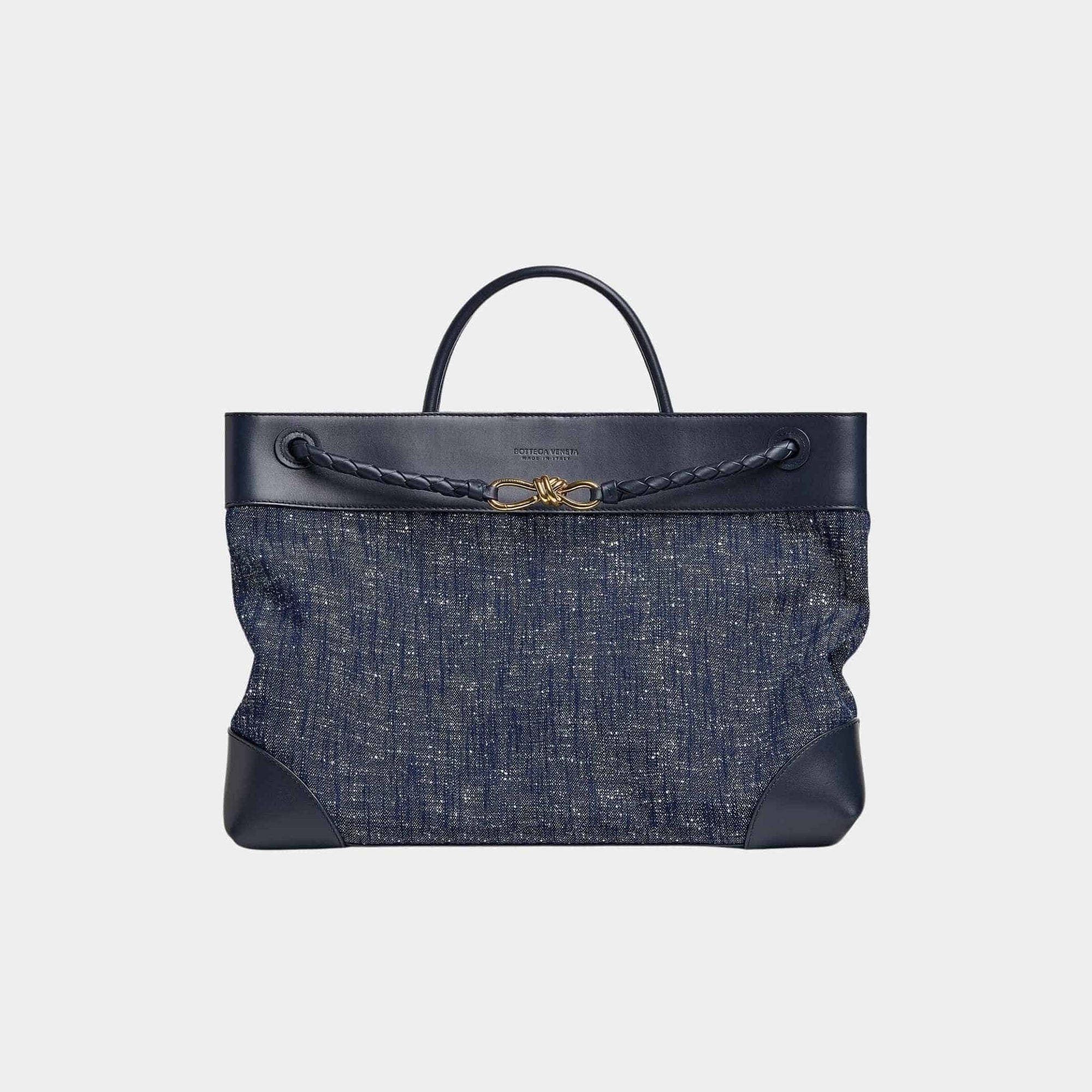 Оригінальна Large Andiamo Denim Boucle Calfskin Leather Handbag Bottega veneta – боковий вид
