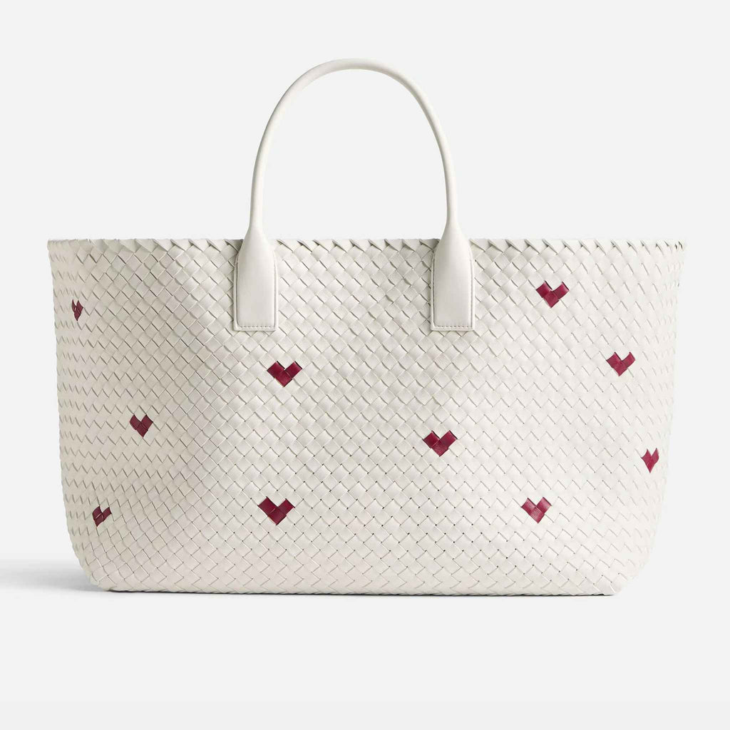 Large Cabat Tote In White & Dark Red Leather Bottega veneta оригінал – Купити в Україні – боковий вид