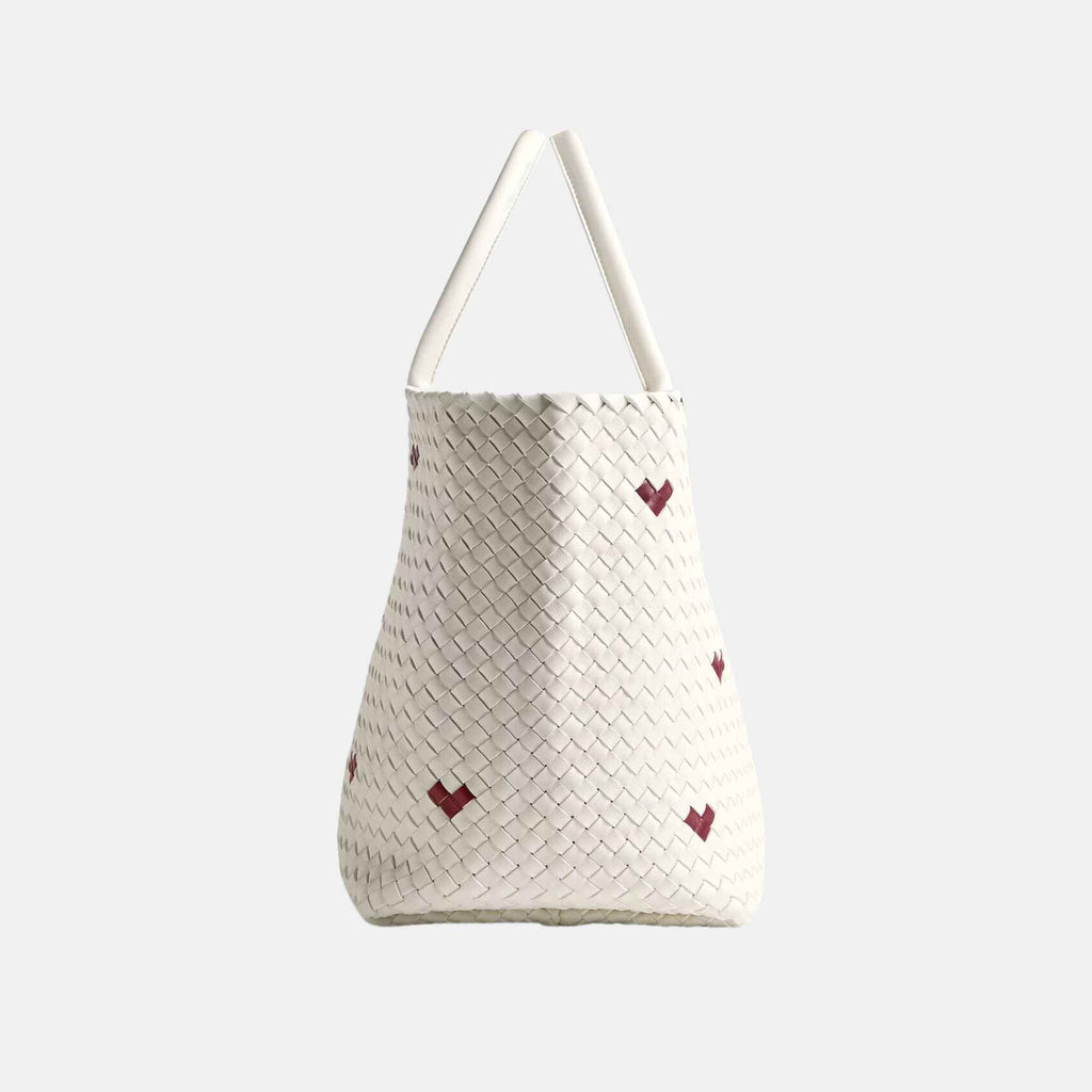 Large Cabat Tote In White & Dark Red Leather Bottega veneta оригінал – Купити в Україні – вид ззаду