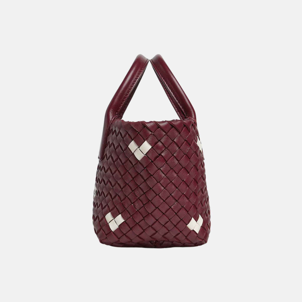 Mini Cabat Intreccio Leather Tote Bag Barolo White Bottega veneta оригінал – Купити в Україні – вид ззаду