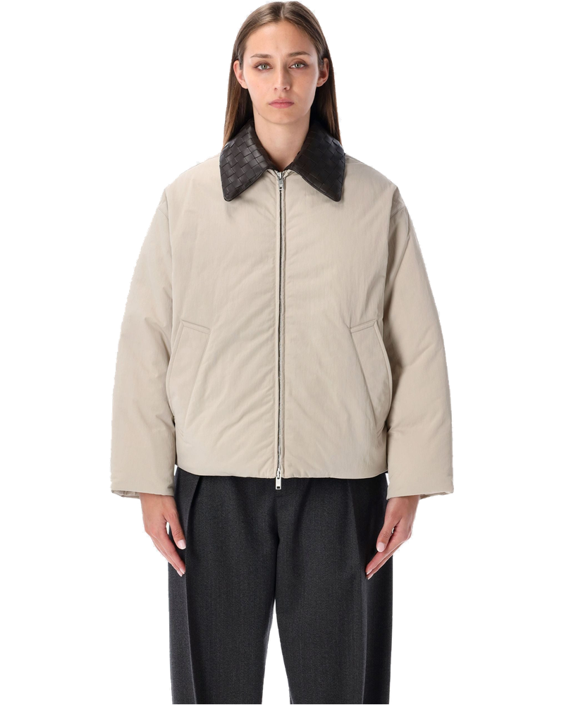 Beige Padded Bomber With Intreccio Leather Collar Bottega veneta оригінал – Купити в Україні