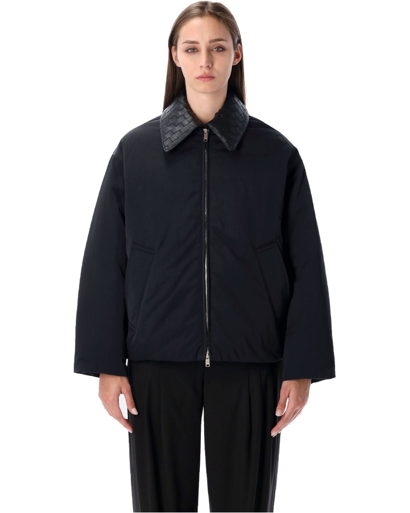Beige Padded Bomber With Intreccio Leather Collar Bottega veneta оригінал – Купити в Україні