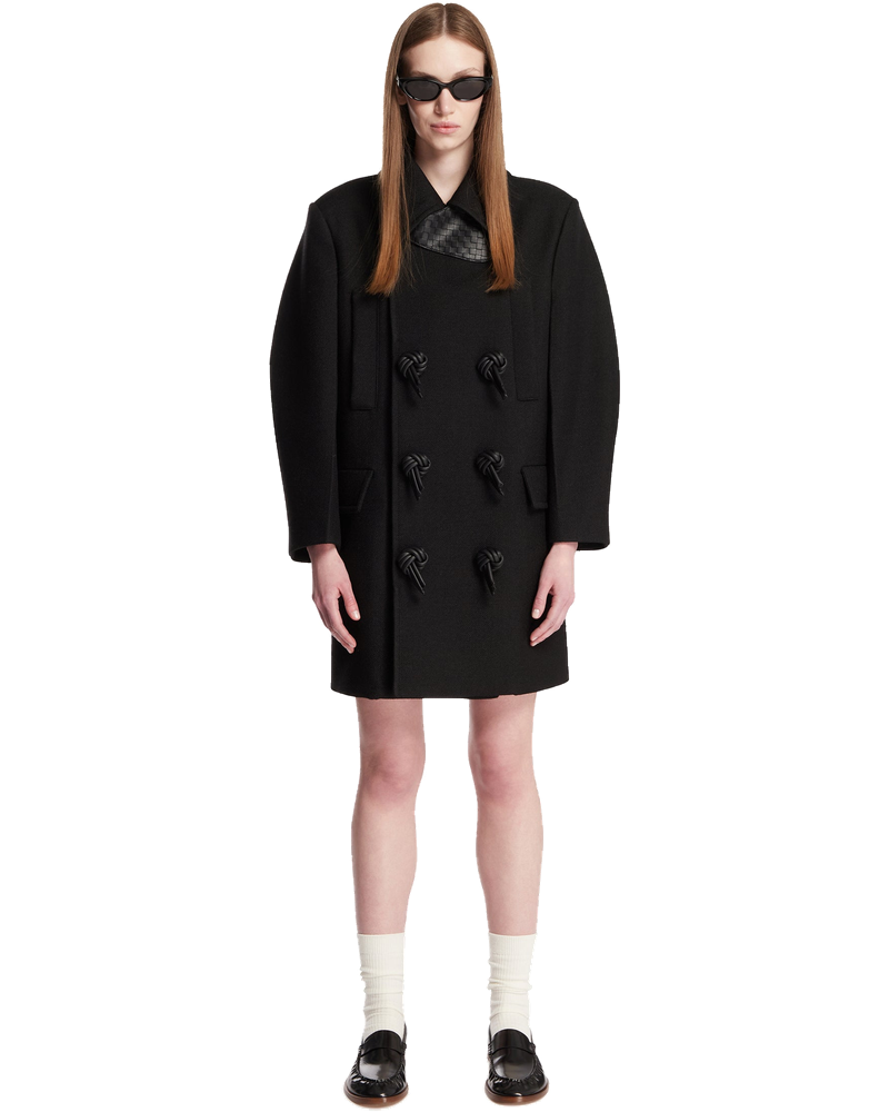 Оригінальна Black Woven-Detail Coat Bottega veneta