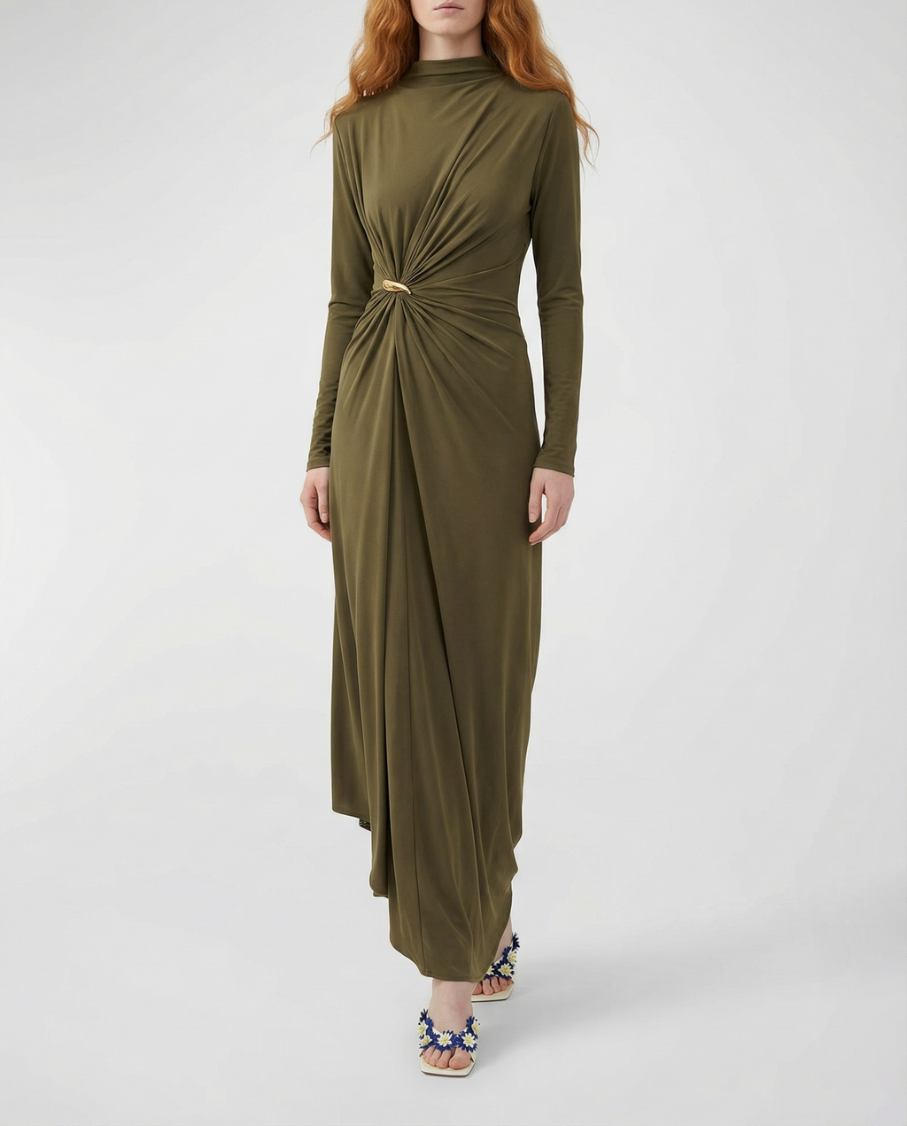 Asymmetric Embellished Gathered Jersey Maxi Dress Bottega veneta оригінал – Купити в Україні – вид ззаду