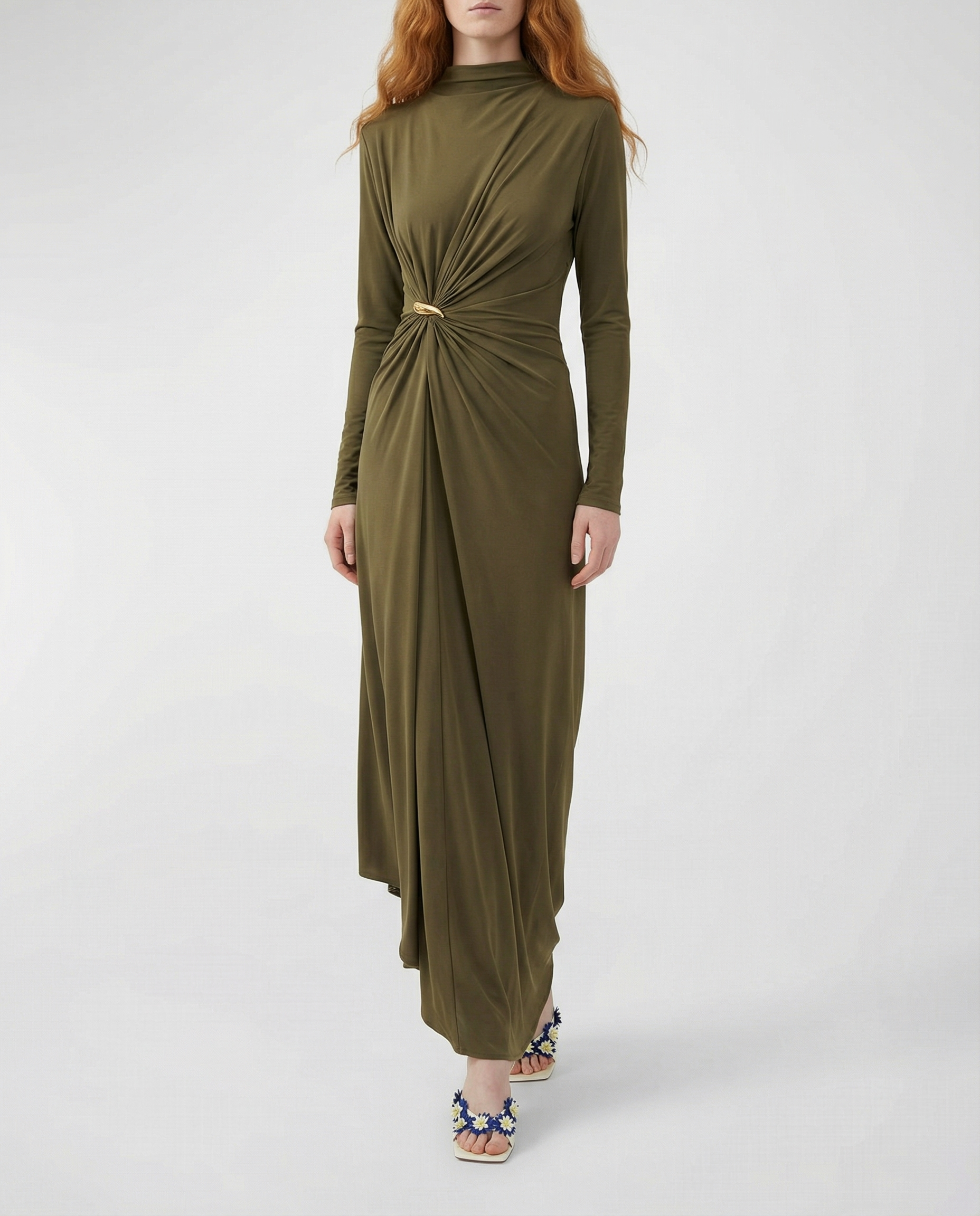 Asymmetric Embellished Gathered Jersey Maxi Dress Bottega veneta оригінал – Купити в Україні – вид ззаду
