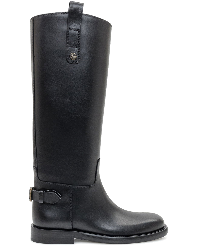 Оригінальна Black Leather Tall Boots With Buckle Burberry