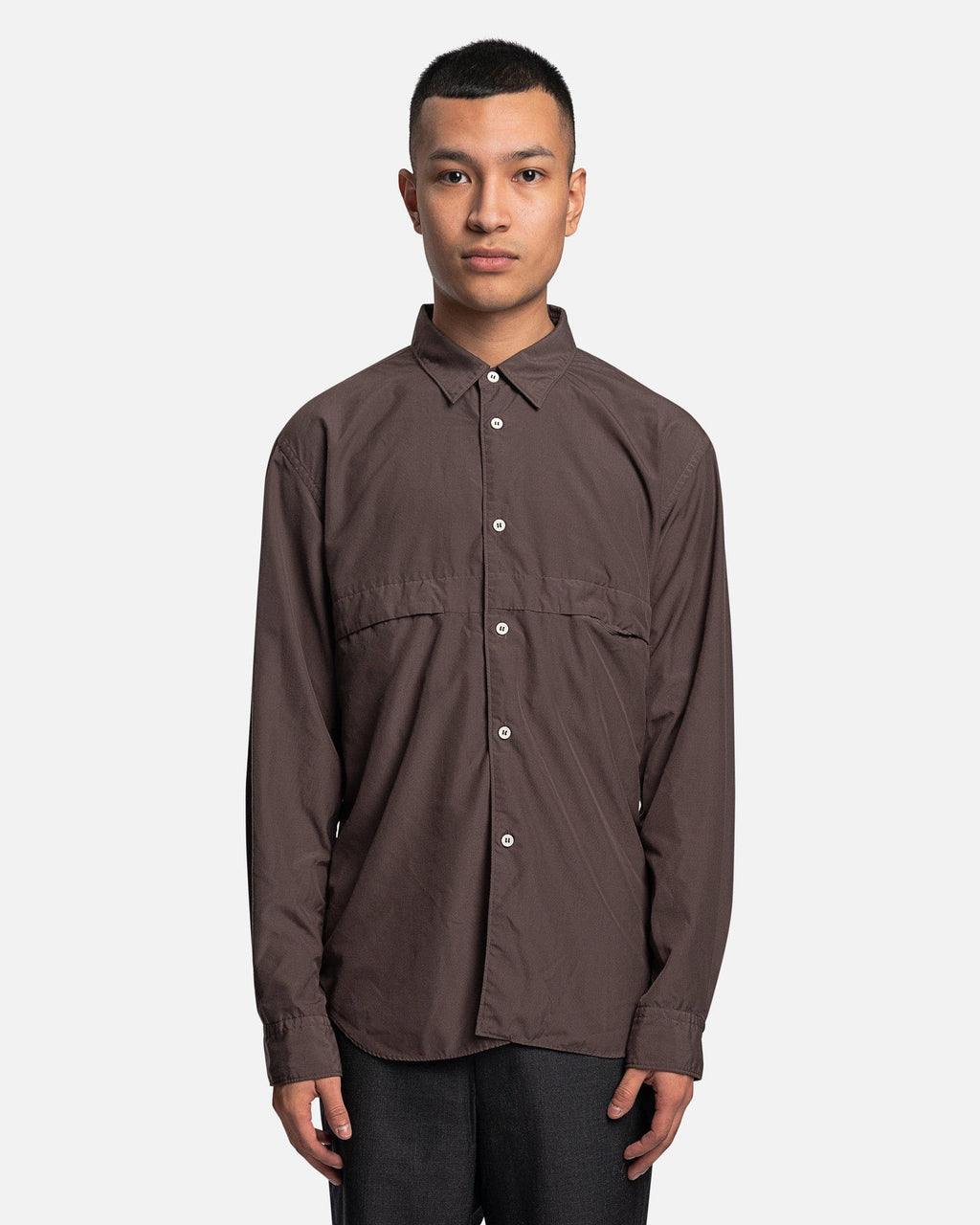 Button-Up Long Sleeve Shirt In Khaki Comme des garcons – Гарантія оригінальності – боковий вид
