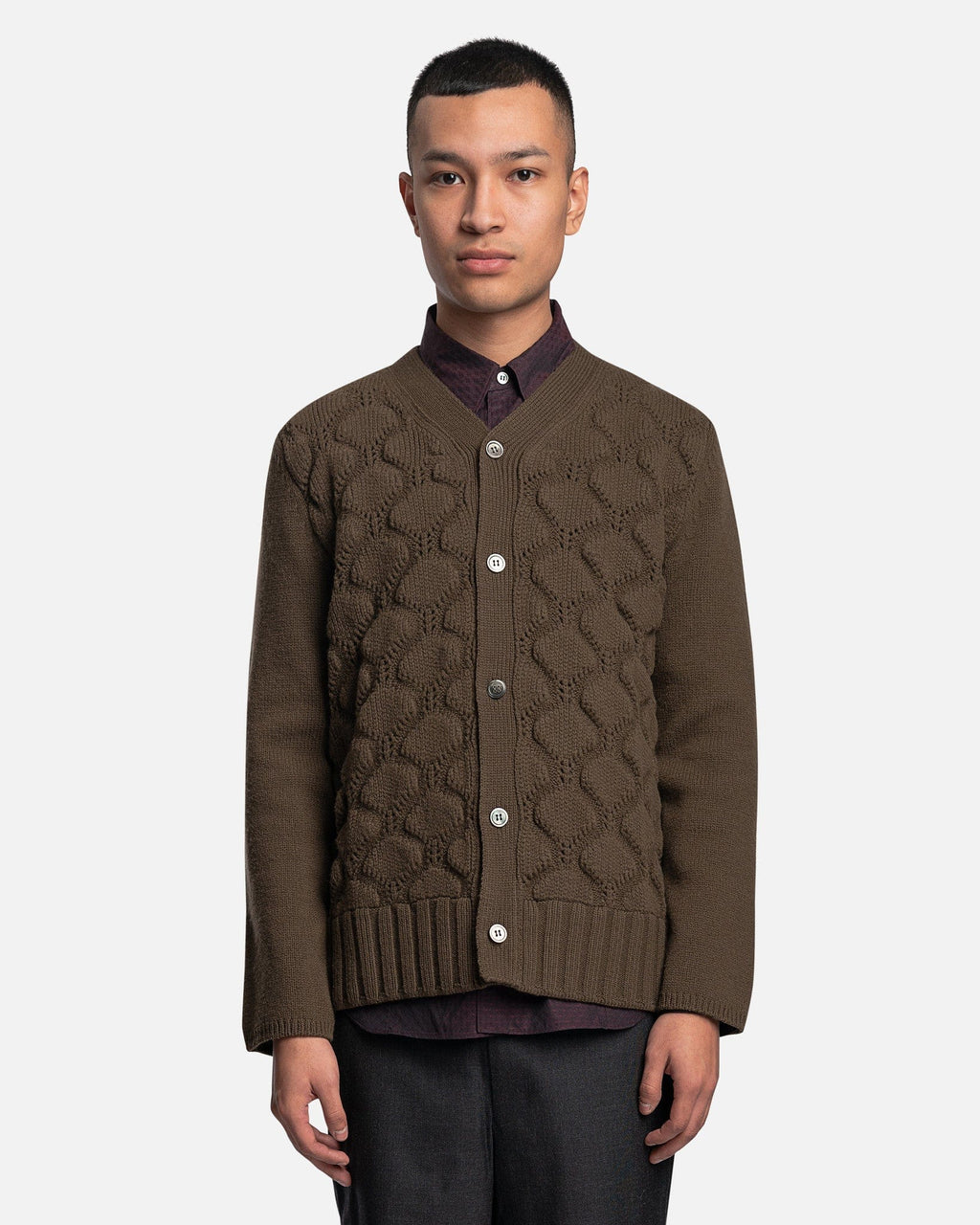 Button Up Wool Cardigan In Khaki Comme des garcons оригінал – Купити в Україні – боковий вид