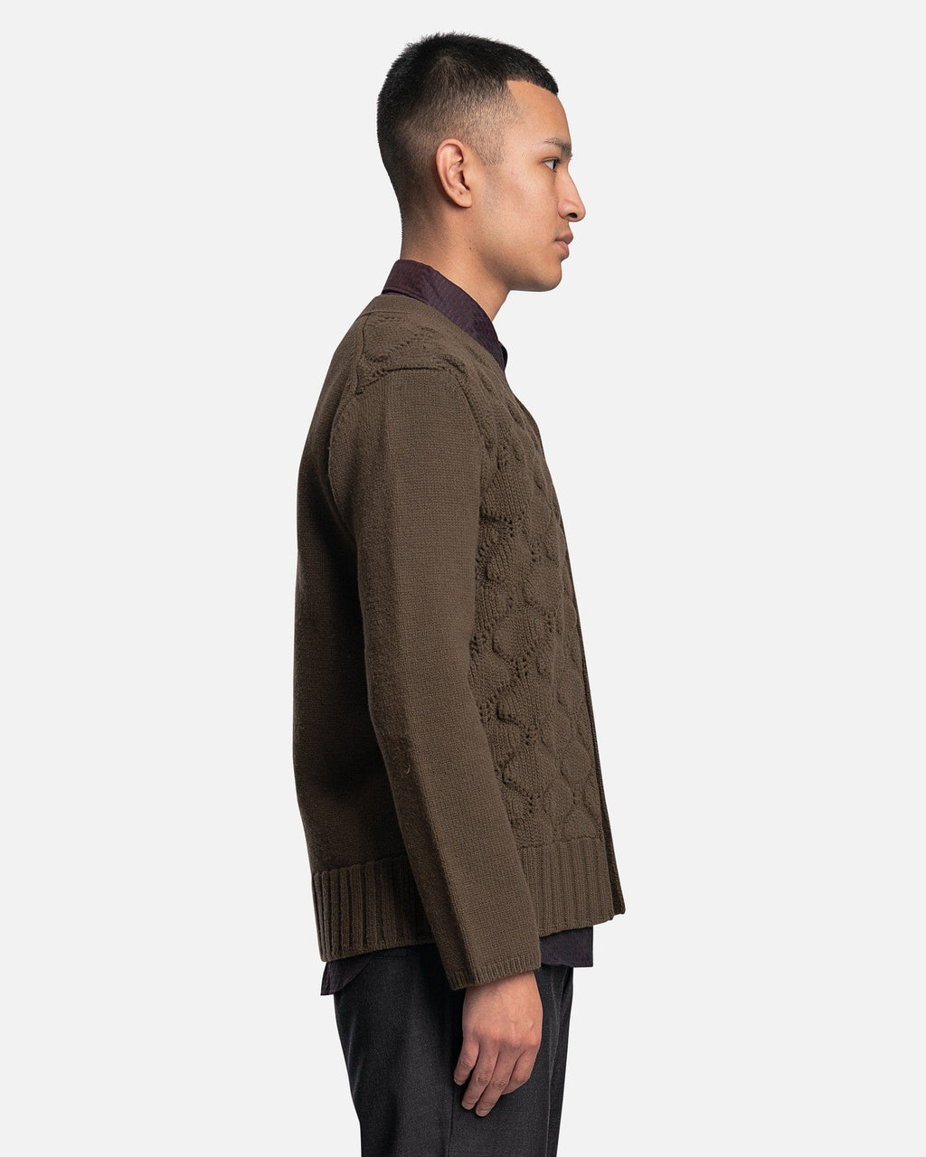 Button Up Wool Cardigan In Khaki Comme des garcons оригінал – Купити в Україні – вид ззаду