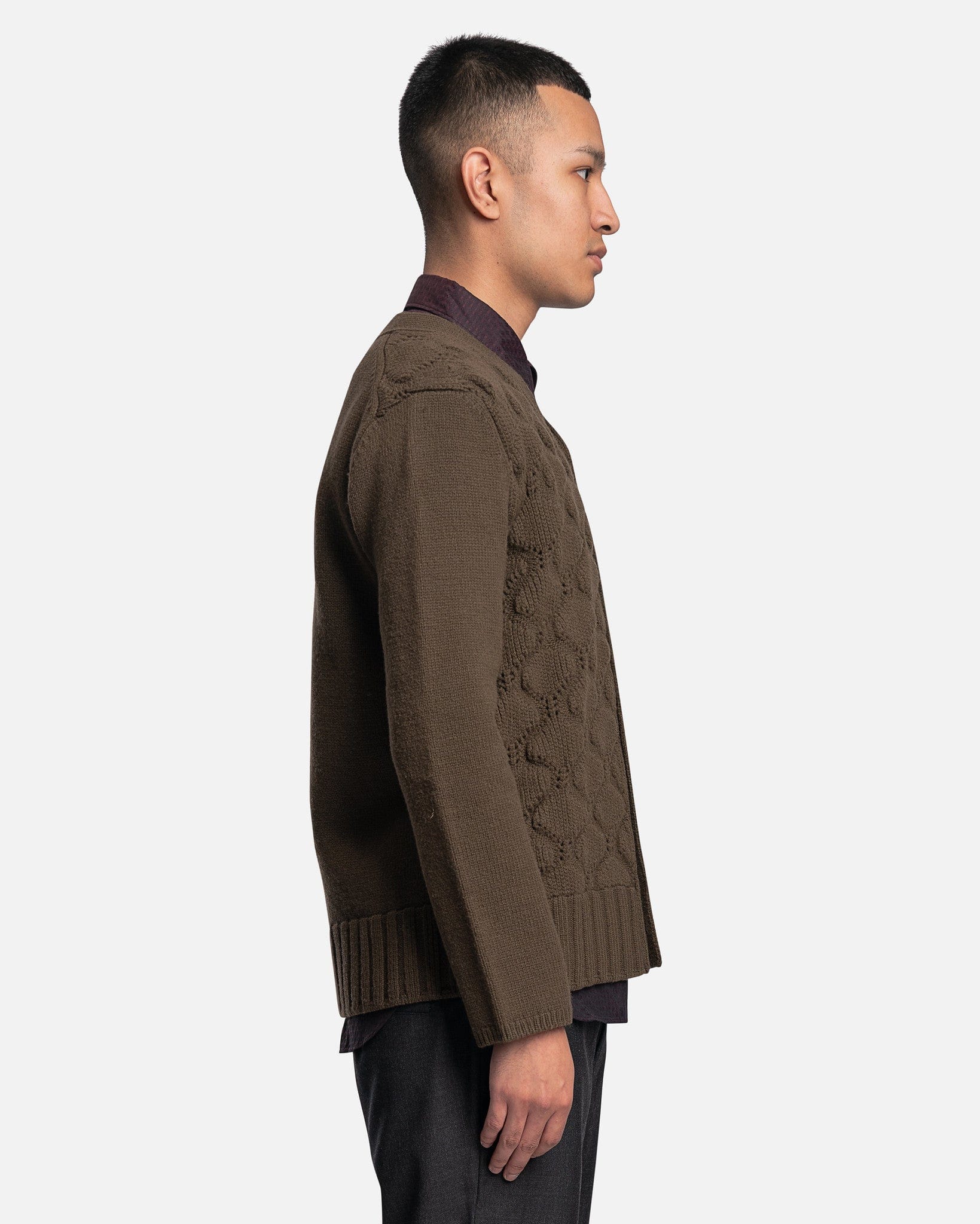 Button Up Wool Cardigan In Khaki Comme des garcons оригінал – Купити в Україні – вид ззаду