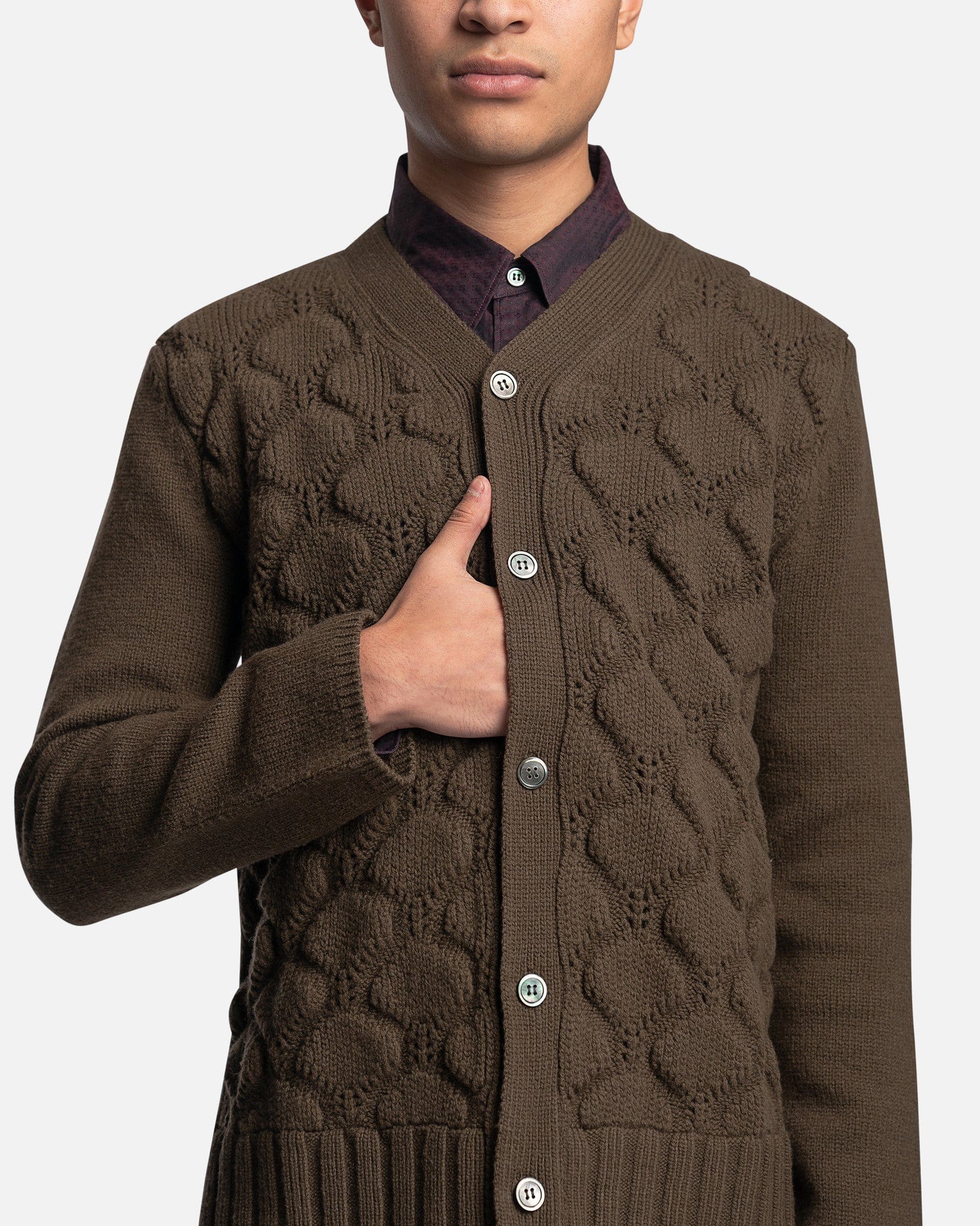 Button Up Wool Cardigan In Khaki Comme des garcons оригінал – Купити в Україні – збільшений вид