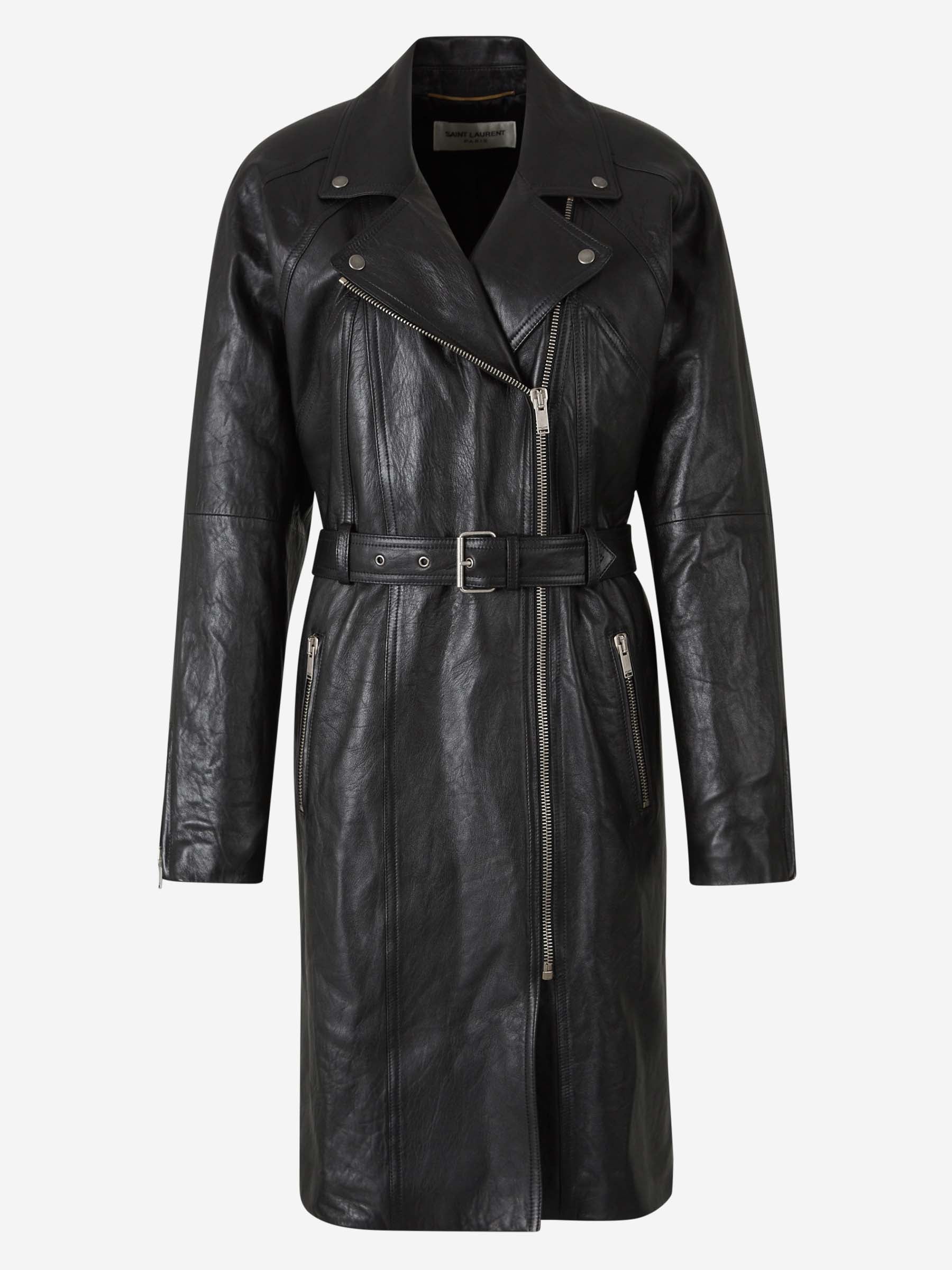 Biker Leather Trench Coat Saint laurent оригінал – Купити в Україні – боковий вид