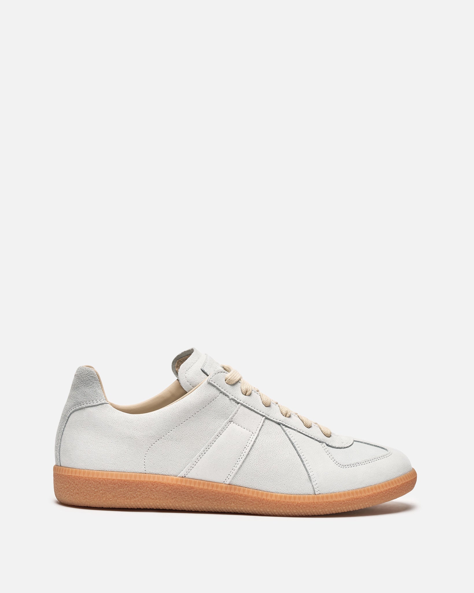 Оригінальна Camel Leather Replica Sneakers In Silver Birch Maison margiela – боковий вид