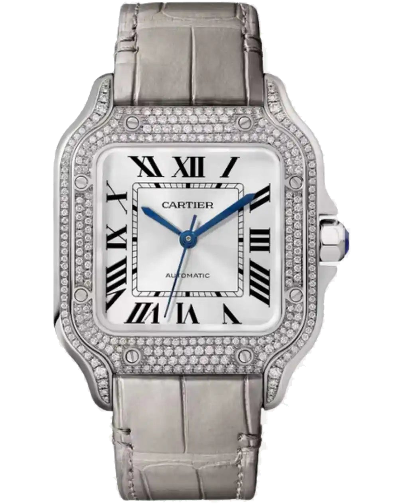 Оригінальна Santos Medium Model Rhodium White Gold Diamond Set Wjsa0014 Cartier
