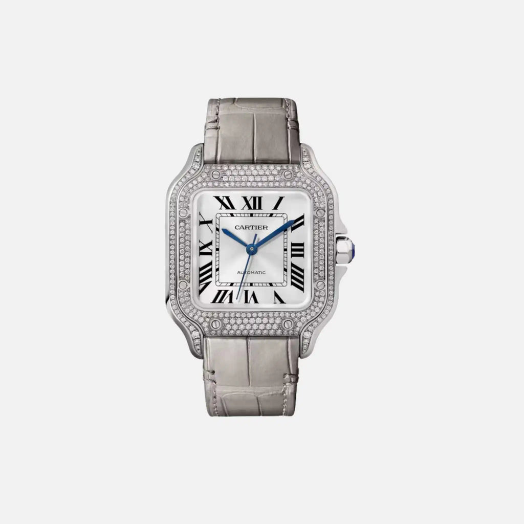 Оригінальна Santos Medium Model Rhodium White Gold Diamond Set Wjsa0014 Cartier – боковий вид