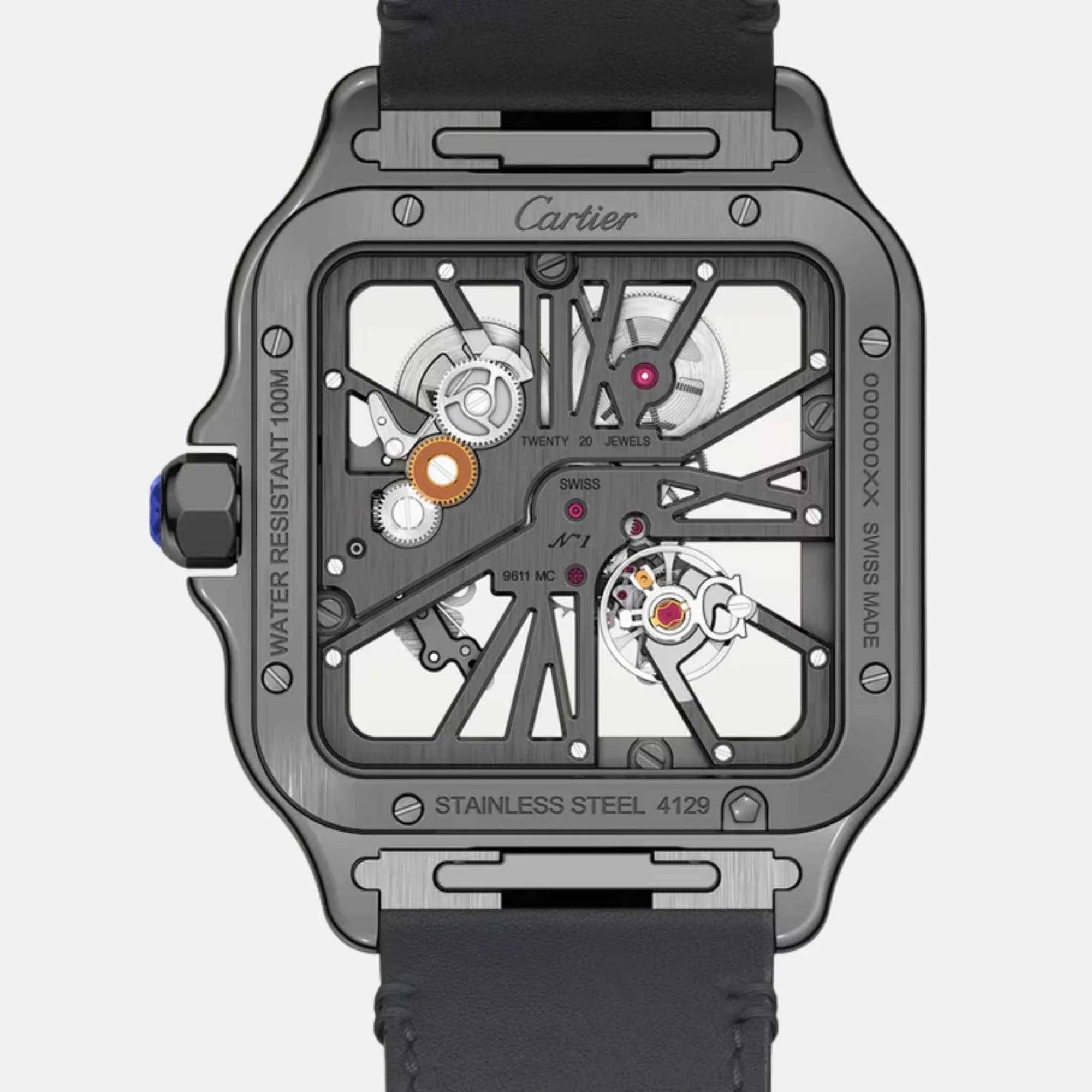 Оригінальна Santos Skeleton Large Model Black Adlc Steel Whsa0009 Cartier – вид ззаду