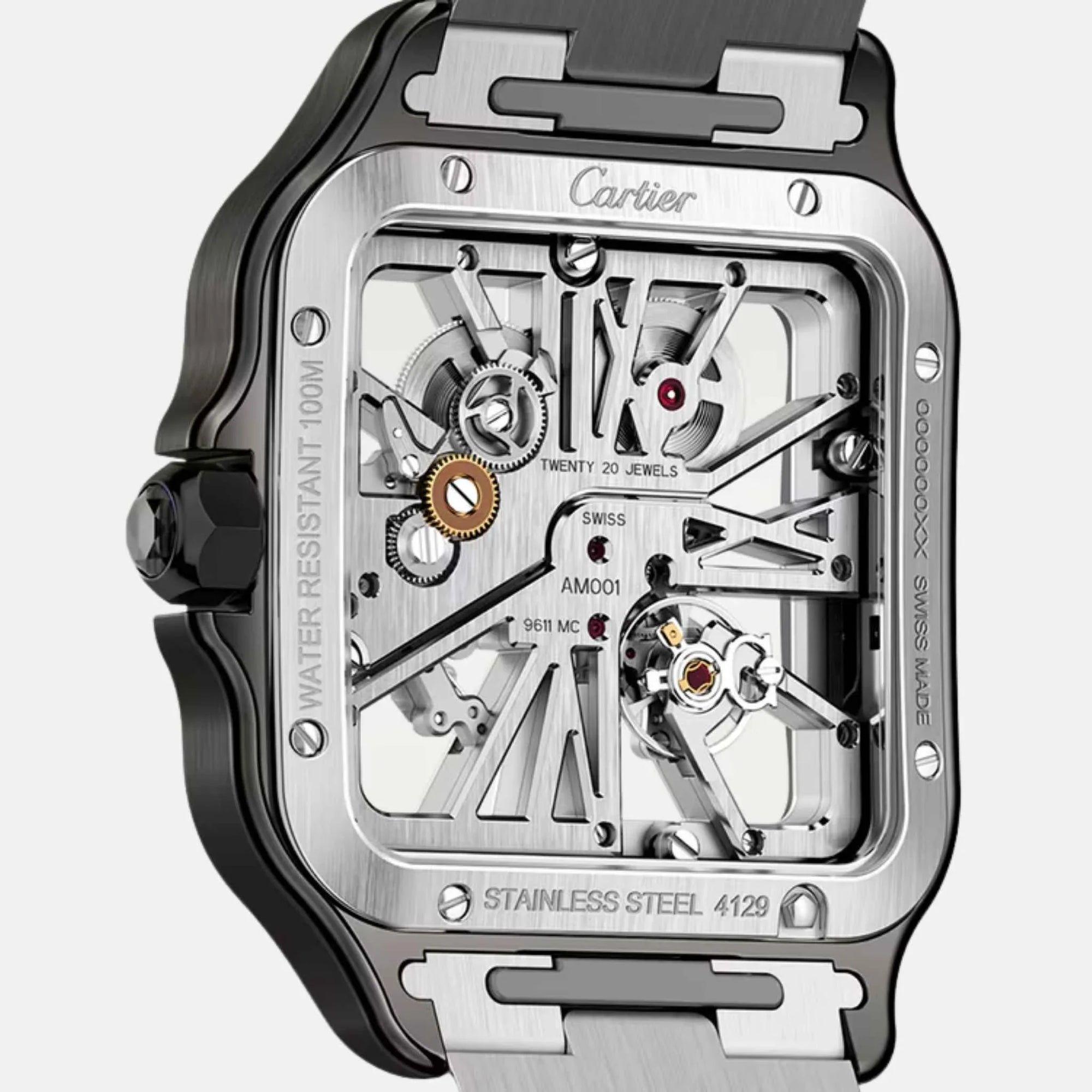 Оригінальна Santos Skeleton Large Model Black Adlc Steel Whsa0027 Cartier – вид ззаду