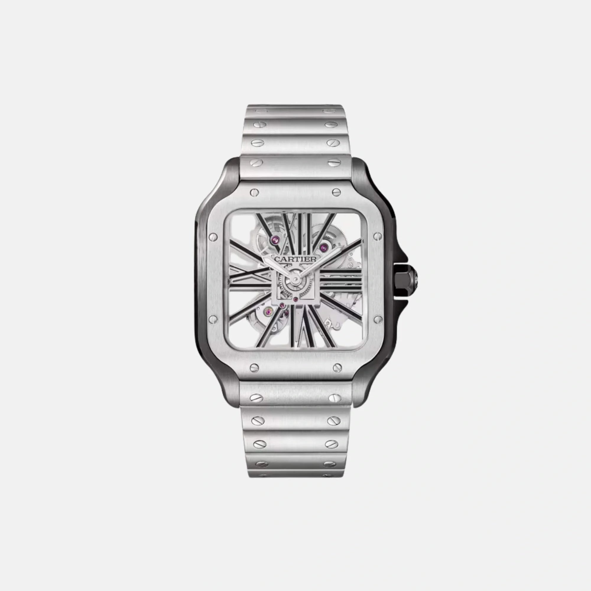 Оригінальна Santos Skeleton Large Model Black Adlc Steel Whsa0027 Cartier – боковий вид