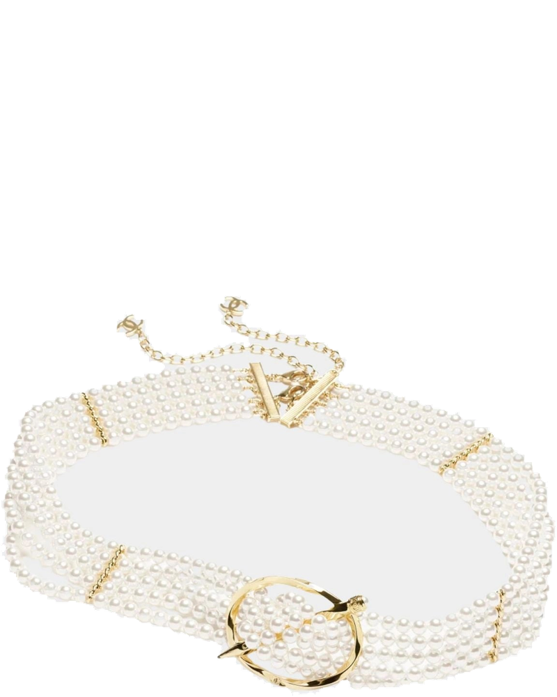 Chain Belt Metal Resin & Rhinestones Gold Pearly White & Crystal Chanel оригінал – Купити в Україні