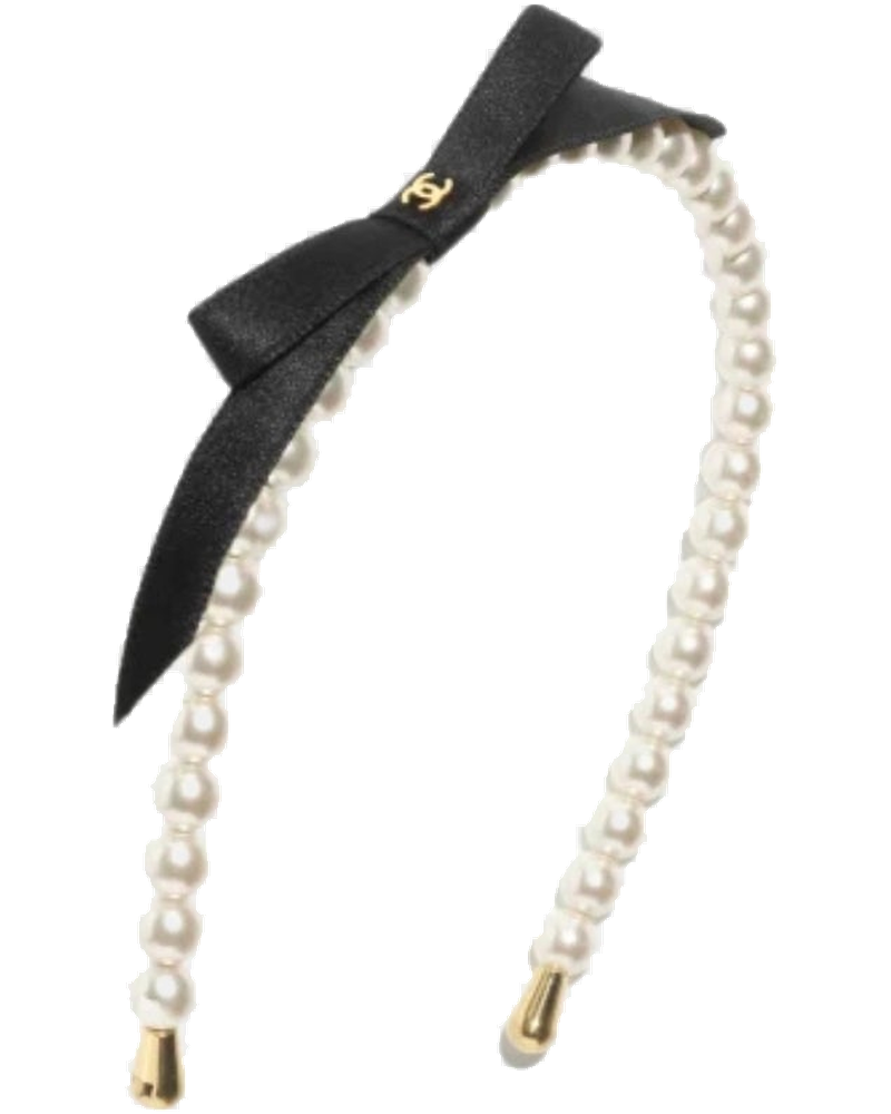 Headband Pearls Metal Satin Pearly White Gold Black Chanel – Гарантія оригінальності
