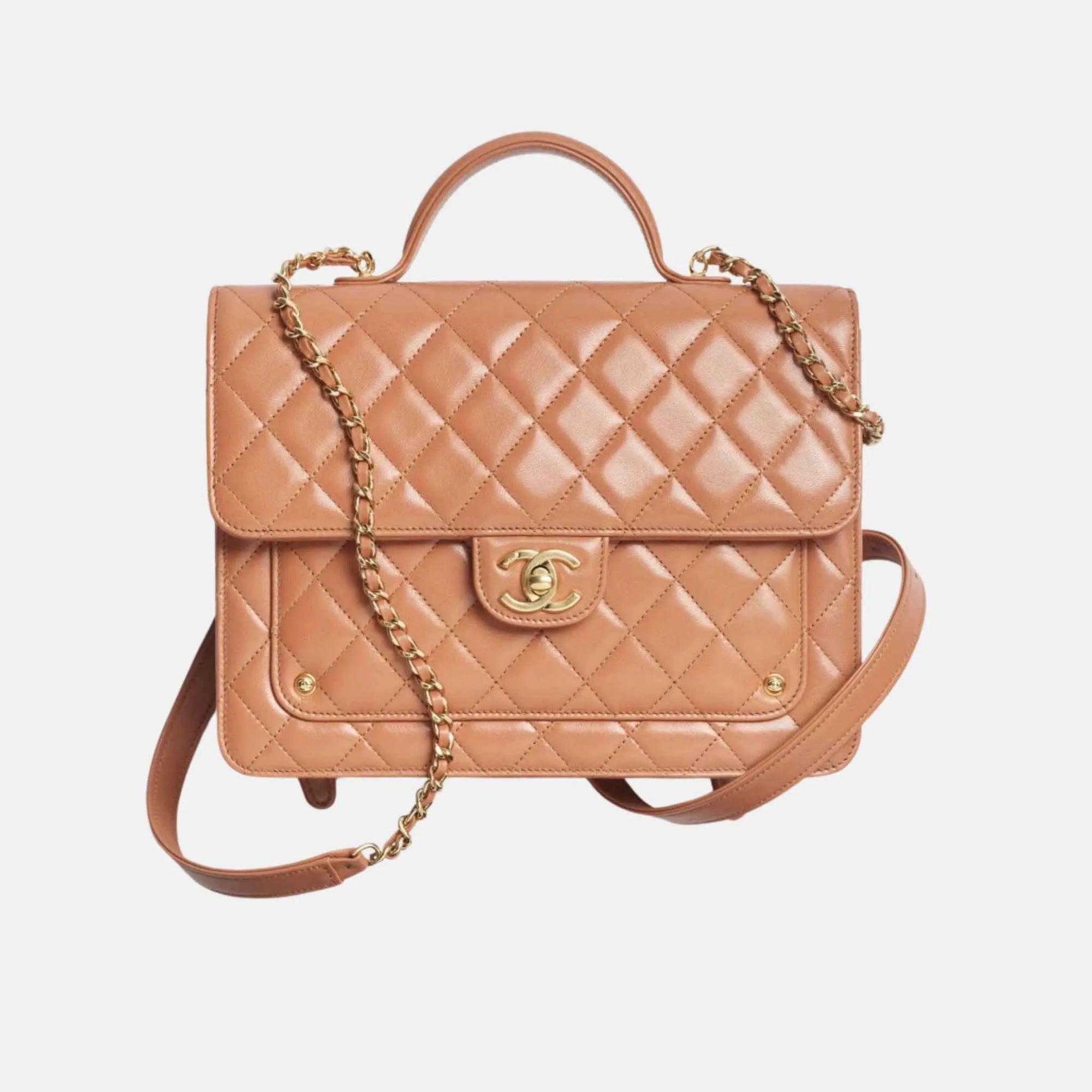 Backpack Top Handle In Shiny Lambskin And Gold Metal Chanel оригінал – Купити в Україні – боковий вид