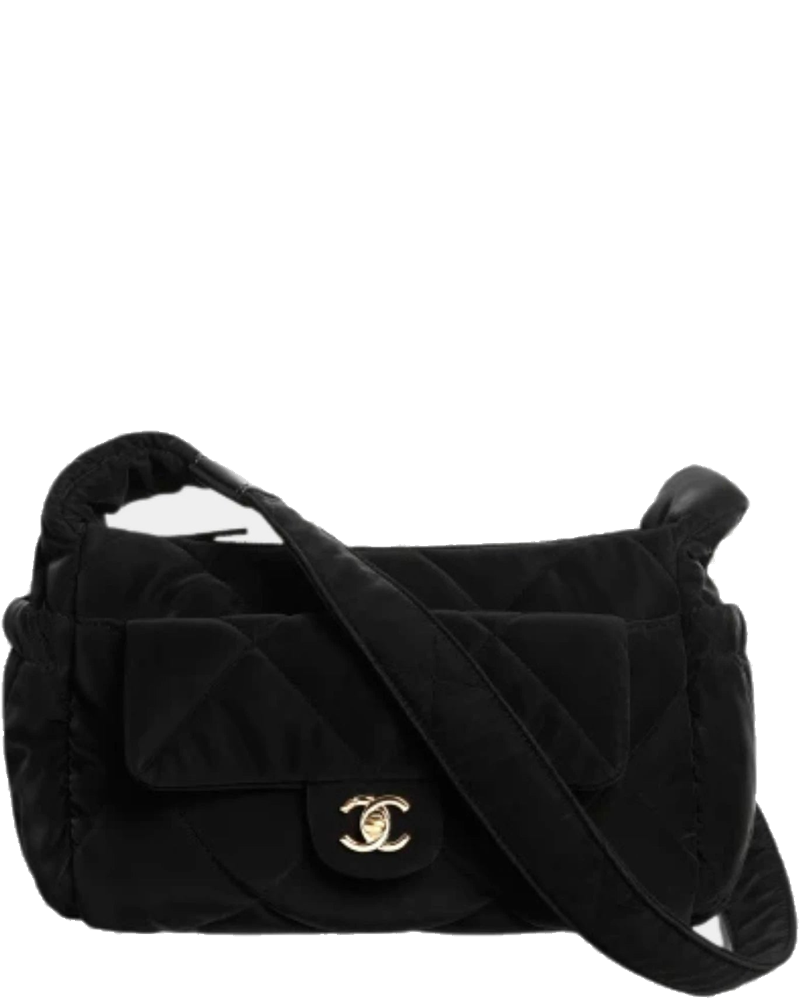 Large Bowling Bag Black Velvet Effect Nylon & Gold Metal Chanel оригінал – Купити в Україні