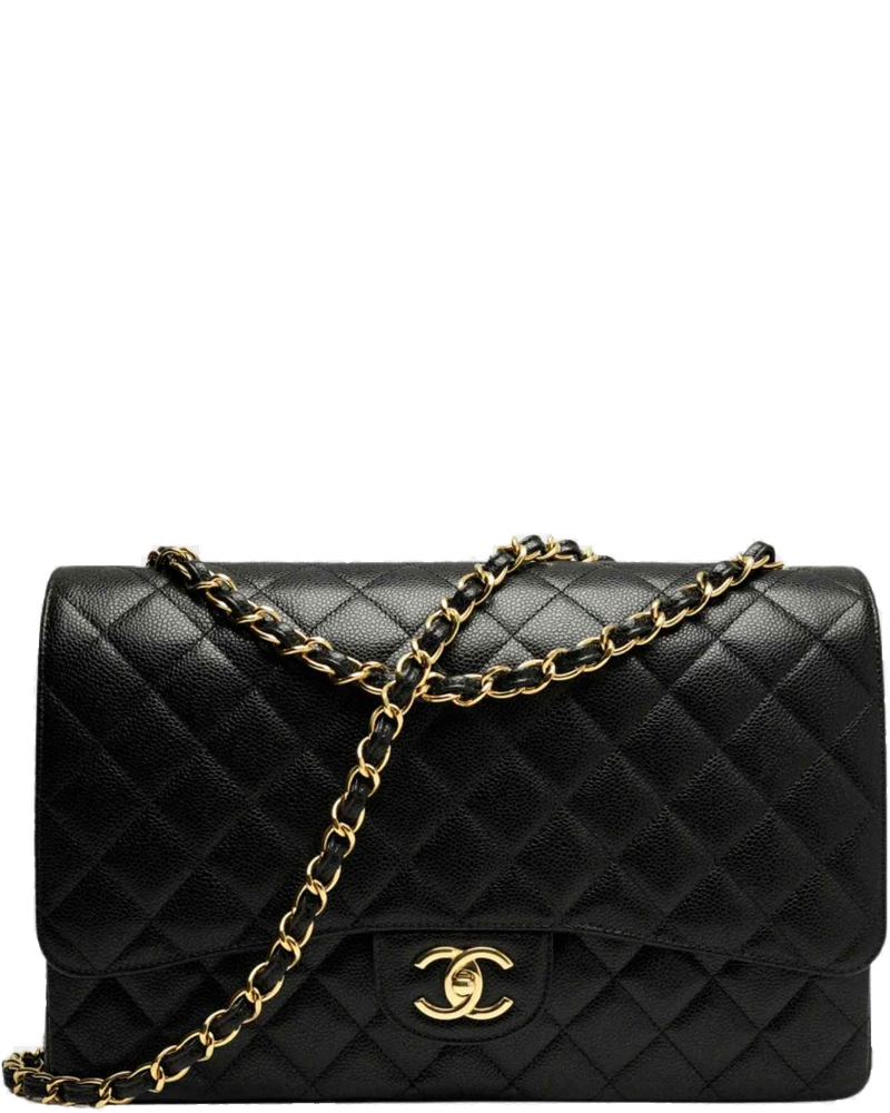 Maxi Classic Handbag Grained Calfskin Gold Tone Metal Black Chanel – Гарантія оригінальності