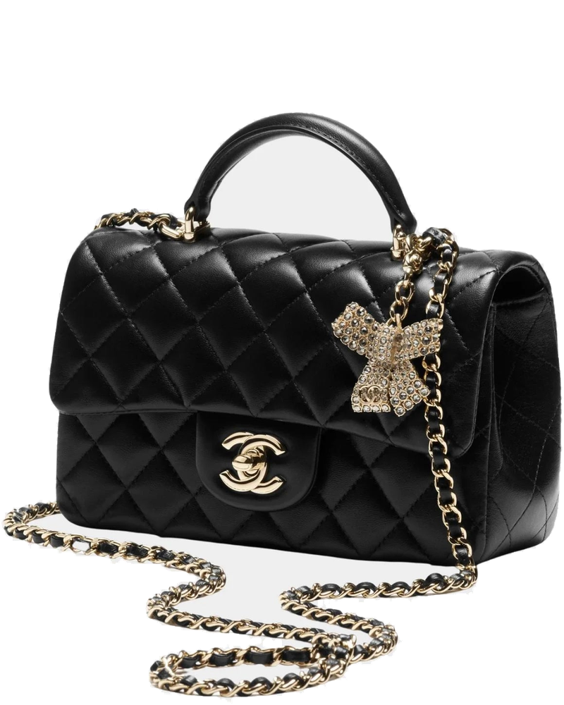 Classic Mini Bag With Handle Lambskin Rhinestones & Gold Metal Black Chanel – Гарантія оригінальності