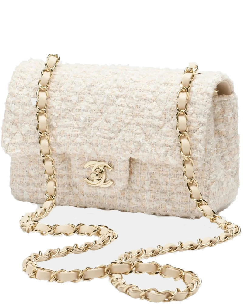 Classic Mini Bag Tweed & Gold Metal Beige & White Chanel – Гарантія оригінальності