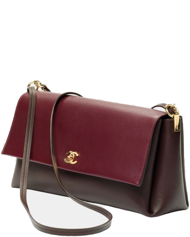 Large Flap Bag Calfskin & Gold-Plated Metal Dark Brown & Burgundy Chanel оригінал – Купити в Україні
