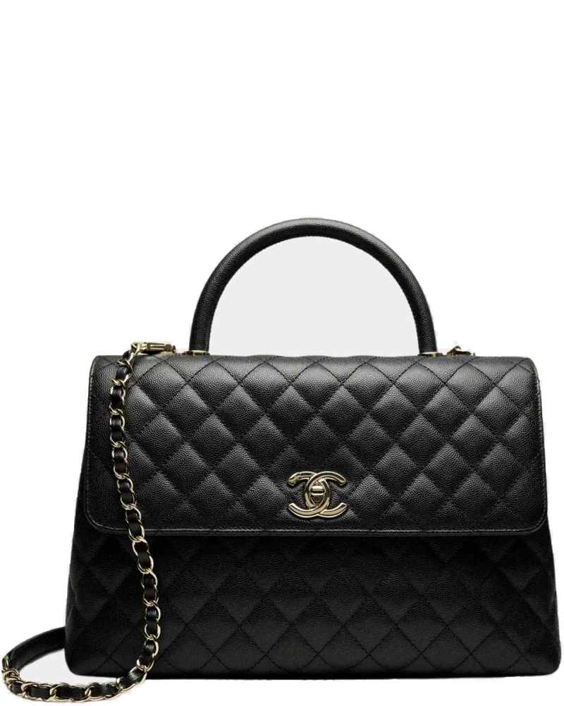 Maxi Flap Bag With Top Handle Grained Calfskin Gold Tone Metal Black Chanel оригінал – Купити в Україні