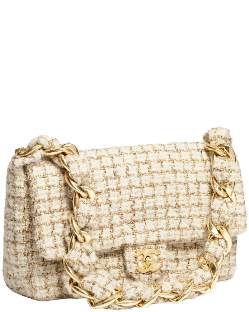 Large Flap Bag Tweed & Gold Metal Ecru Beige & Gold Chanel оригінал – Купити в Україні