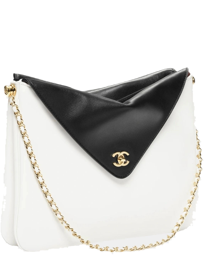 Large Hob Bag Calfskin & Gold-Plated Metal Black & White Chanel – Гарантія оригінальності