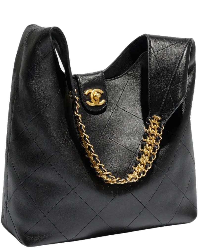 Large Hobo Bag Shiny Lambskin Gold Tone Metal Black Chanel – Гарантія оригінальності