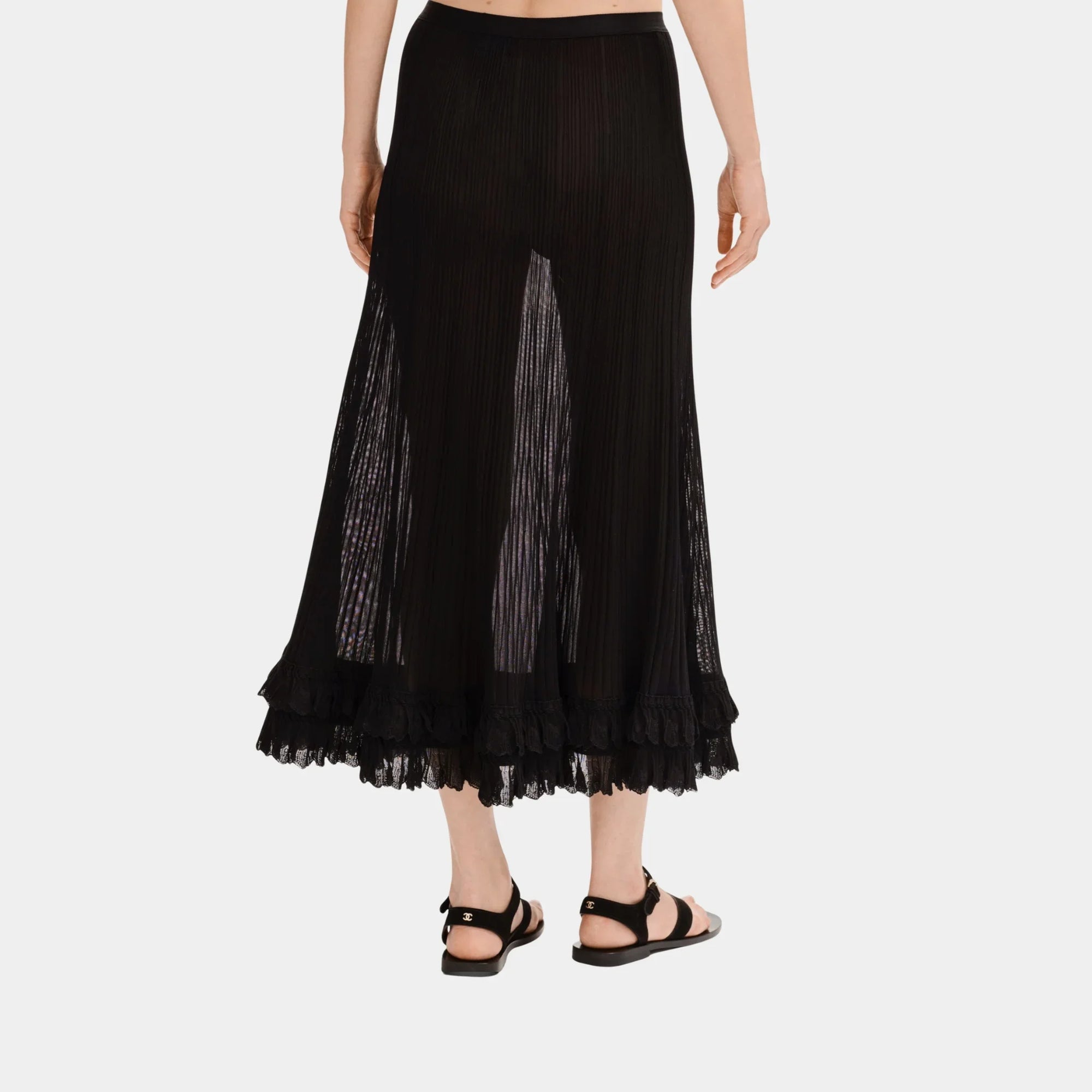 Оригінальна Black Long Skirt In Silk Chanel – вид ззаду
