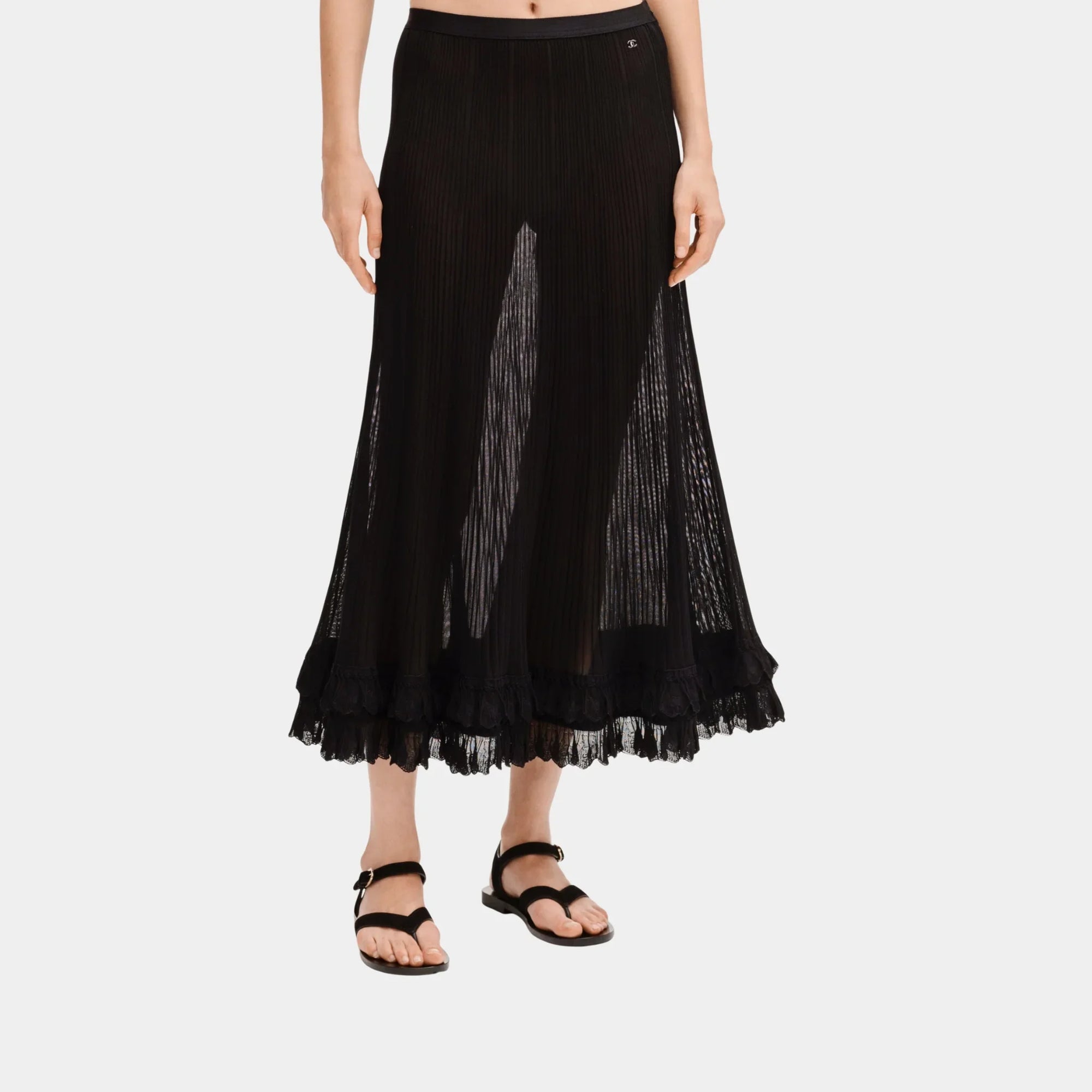 Оригінальна Black Long Skirt In Silk Chanel – боковий вид