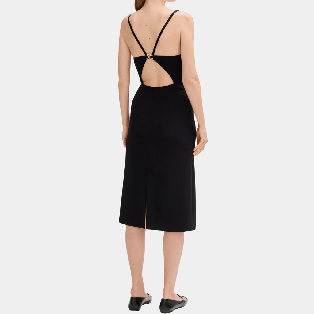 Оригінальна Black MIDI Dress In Silk Crepe Chanel – вид ззаду